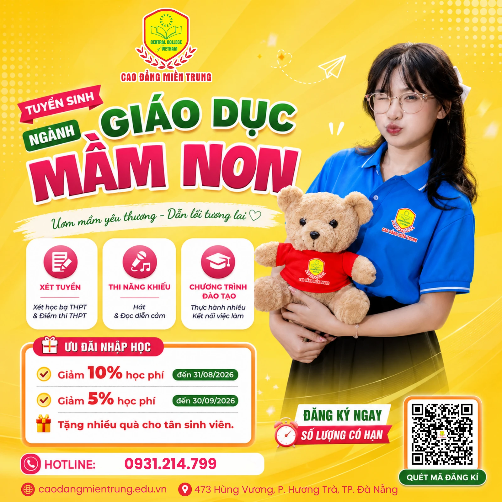 TRƯỜNG CAO ĐẲNG MIỀN TRUNG THÔNG BÁO PHƯƠNG THỨC XÉT TUYỂN NGÀNH GIÁO DỤC MẦM NON NĂM 2026