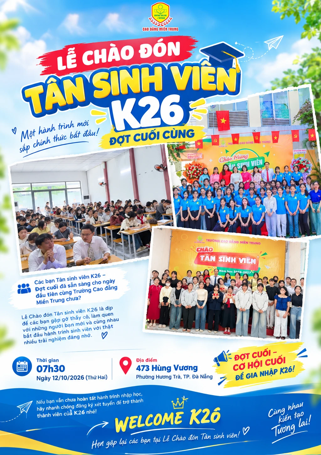 TRƯỜNG CAO ĐẲNG MIỀN TRUNG CHUẨN BỊ CHÀO ĐÓN TÂN SINH VIÊN K26 – ĐỢT CUỐI